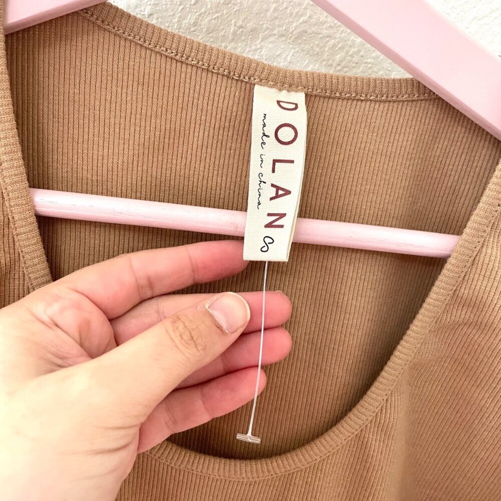 NWOT Dolan Anthropologie Embroidered Puff Sleeve Ribbed Top Tan Brown Size S - Picture 3 of 6